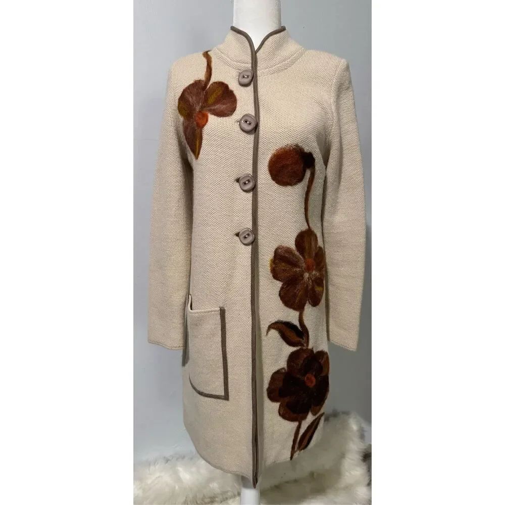 Embroidered wool blend dress large button front one deep pocket S